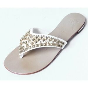 Giuseppe Zanotti White Leather Studded Sandals Women’s Size 36 Vero Cuoio